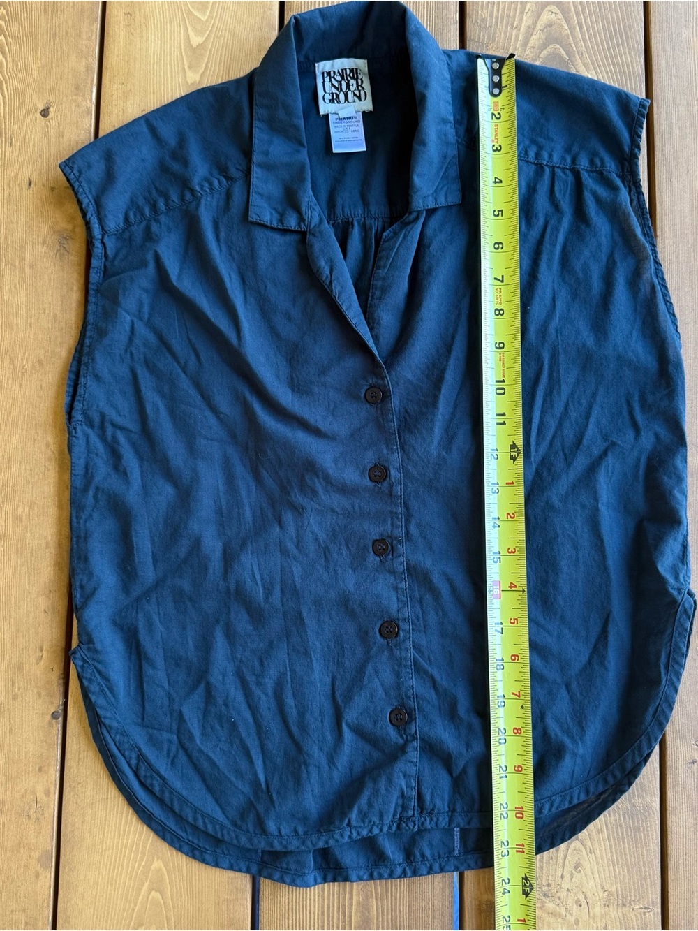 Prairie Underground Navy/teal Sleeveless Organic Cotton Button Front Blouse S - Picture 8 of 8